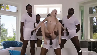 Interracial Blonde Gets Rough Gangbang