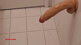 Amateur Guy Jerks Off In The Bathroom With A Dildo And An Impressive Tool