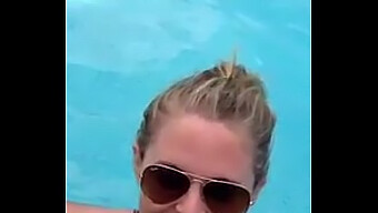 Blonde Giving Deepthroat And Swallowing In Outdoor Pool Setting, Captured On Mobile